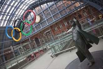 England, London, St Pancras railway station on Euston Road Statue of Sir John Betjeman. Olympic
