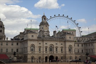England, London, Westminster Whitehall Horse Guards Parade with the Eye ferris wheel in the behind.