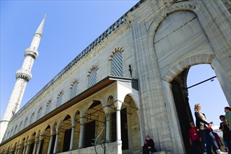 Turkey, Istanbul, Sultanahmet Camii The Blue Mosque exterior wall of the Courtyard with minaret and