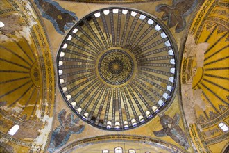 Turkey, Istanbul, Sultanahmet Haghia Sophia Central dome with murals of seraphs or angels. 
Photo