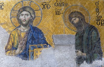 Turkey, Istanbul, Sultanahmet Haghia Sophia the 13th Century Deesis mosaic of Jesus Christ and St