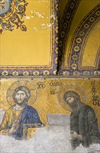 Turkey, Istanbul, Sultanahmet Haghia Sophia the 13th Century Deesis mosaic of Jesus Christ and St