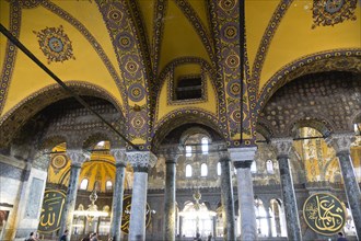 Turkey, Istanbul, Sultanahmet Haghia Sophia The vaulted decorative North Gallery with calligraphic