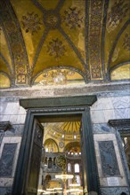 Turkey, Istanbul, Sultanahmet Haghia Sophia The Imperial Gate with mosaics above and the Nave of