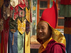 Buddhist monk in a Losar ceremonial procession, Sikkim, India