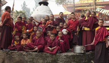 Buddhist Lama Monks in a bonfire ceremony for Losar, Sikkim, India