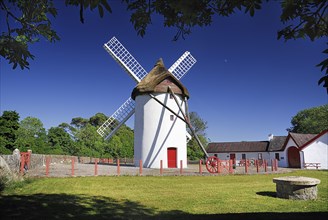Ireland, County Roscommon, Elphin, Windmill. Painted white with red door. Built c.1730 and restored
