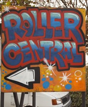 Art, Graffiti, Former parcel delivery warehouse converted into roller disco with the walls
