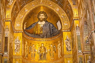 Italy, Sicily, Palermo, Monreale Cathedral Jesus Christ mosaic in the apse. 
Photo : Mel Longhurst
