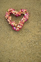USA, Hawaii, Oahu Island, Heart shaped lei on Waikiki beach. 
Photo : Chris Penn