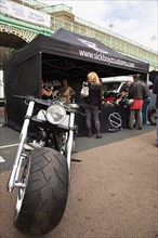 Stall selling motorcycle accessories during bike festival on Madeira Drive.