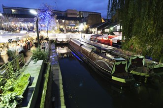 Camden Lock Market Looking down on early evening Christmas shoppers.