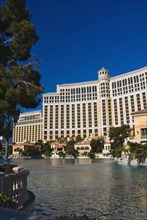The Bellagio Hotel Casino across the fountain lake.