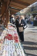Trays of hand-painted and hand decorated egg shells celebrating Easter at the Easter Market at the Schonbrunn Palace.