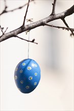 Hand-painted egg shell hanging from a branch to celebrate Easter at the Old Vienna Easter Market at the Freyung.