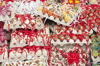 Trays of hand-painted and hand decorated egg shells to celebrate Easter at the Old Vienna Easter Market at the Freyung.