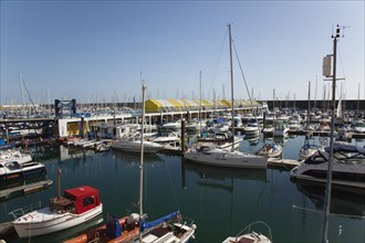 View over boats moored in the Marina.