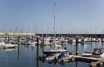 View over boats moored in the Marina.