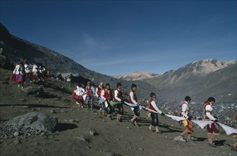 Peru, Cusco, Vilcanota Mountains, Ice Festival of Qoyllur Riti. Pre Columbian in origin but of