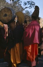 Nepal, Kathmandu, Monks at Tibetan New Year ceremony. Photo : Jon Smith