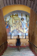 Mexico, Bajio, San Miguel de Allende, Bellas Artes Mural by Pedro Martinez dated 1940 with woman