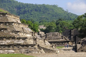 Mexico, Veracruz, Papantla, El Tajin archaeological site View of Tajin Viejo site with hills behind