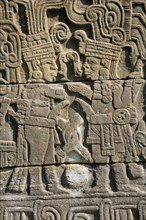 Mexico, Veracruz, Papantla, El Tajin archaeological site Relief carvings on wall of Juegos de
