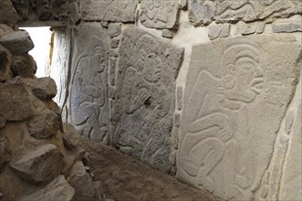 Mexico, Oaxaca, Monte Alban, Archaeological site Los Danzantes Gallery Relief carved stone blocks