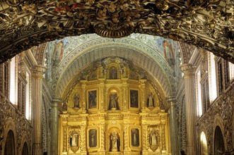 Mexico, Oaxaca, Church of Santo Domingo Ornately decorated interior with carved and gilded