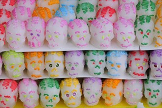 Mexico, Puebla, Sugar candies in the shape of skulls for Dia de los Muertos or Day of the dead