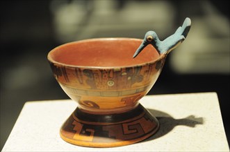 Mexico, Federal District, Mexico City, Museo Nacional de Antropologia Painted hummingbird goblet