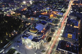 Mexico, Federal District, Mexico City, View across the city from Torre Latinoamericana at night