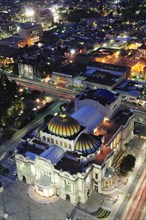 Mexico, Federal District, Mexico City, View over Palacio Bellas Artes at night from Torre