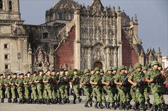Mexico, Federal District, Mexico City, Military parade during daily Flag Lowering Ceremony in the