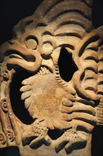Mexico, Anahuac, Teotihuacan, Detail of architectural crenellation representing a bird on display
