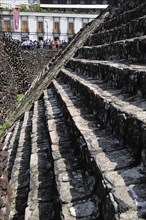Mexico, Federal District, Mexico City, Part view of steps of main pyramid in Templo Mayor Aztec