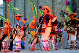 Mexico, Jalisco, Guadalajara, Plaza Tapatia Dancers from Guerrero State performing at carnival..