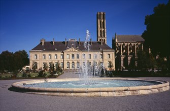 France, Haute Vienne, Limoges, Musee Municipal de L Eveche with Cathedral gardens on the right and