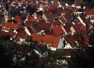 Germany, Baden-Wurttemberg, Fridingen Ander Donau, Red tile rooftops and white painted houses of