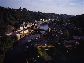 France, Bretagne, Cotes d Armor, Medieval market town of Dinan beside the River Rance. View from