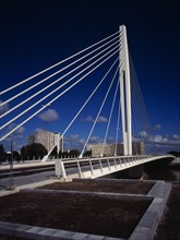 France, Pays de la Loire, Loire-Atlantique, Nantes. The Eric Tabarly suspension bridge across the