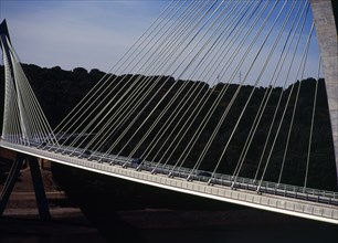 France, Bretagne, Finistere, Ile de Crozon. The new Pont de Terenez suspension bridge opened April
