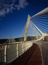 France, Bretagne, Finistere, The new Pont de Terenez suspension bridge opened April 2011 from south