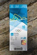 England, London, Official ticket for a Swimming session in the Aquatic Centre in the Olympic Park.
