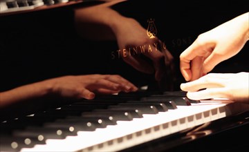 Music, Instruments, Keyboards, Piano Close of of musicians hands playing Steinway. Photo : Sean
