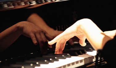 Music, Instruments, Keyboards, Piano Close of of musicians hands playing Steinway. Photo : Sean