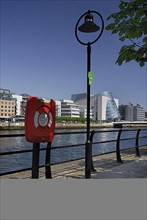 Ireland, County Dublin, Dublin City, River Liffey with the Convention Centre streetlamp and