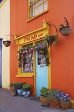 Ireland, County Cork, Kinsale, Colourful facade in market place with flower pots. Photo : Hugh