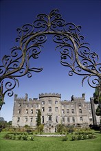 Ireland, County Sligo, Markree, Castle hotel castle and garden viewed through ornamental iron