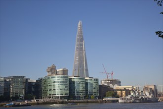England, London, The Shard skyscraper designed by Renzo Piano in the citys London Bridge Quarter.